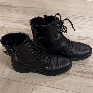 GBG Los Angeles Black Lace-Up Moto Boots